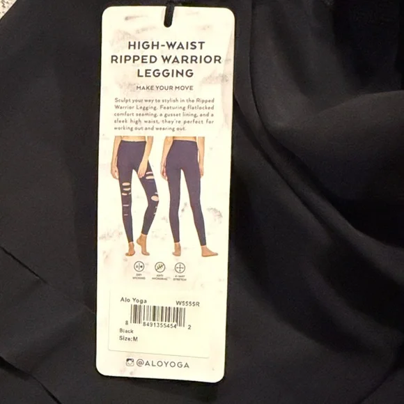 ALO Yoga Black High-Waist Distressed Leggings - Picture 2 of 5